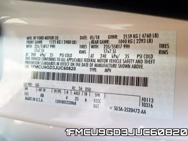 1FMCU9GD3JUC60820 фото 2