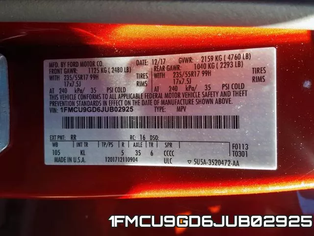 1FMCU9GD6JUB02925 фото 2