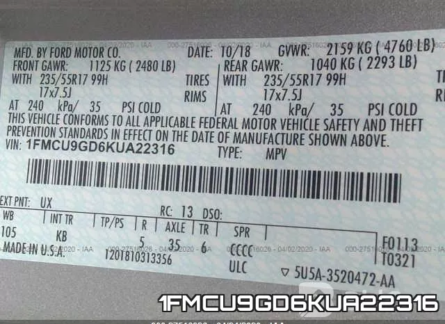 1FMCU9GD6KUA22316 фото 10