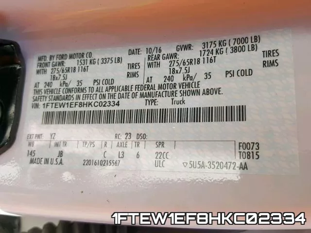 1FTEW1EF8HKC02334 фото 2