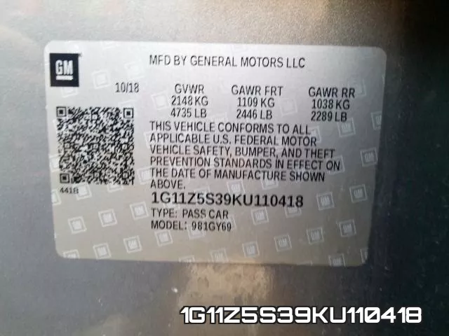 1G11Z5S39KU110418 фото 2