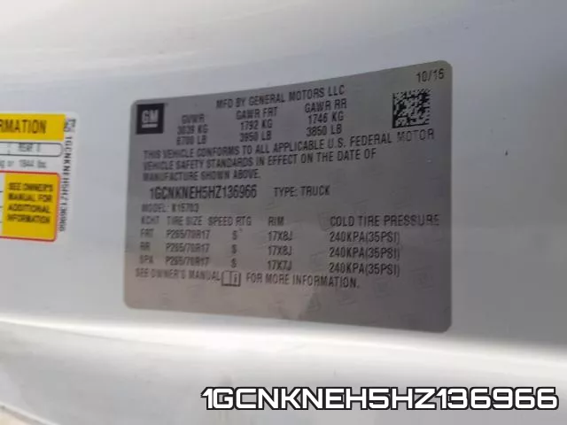 1GCNKNEH5HZ136966 фото 2