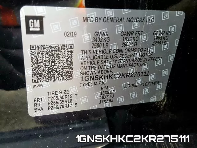 1GNSKHKC2KR275111 фото 2
