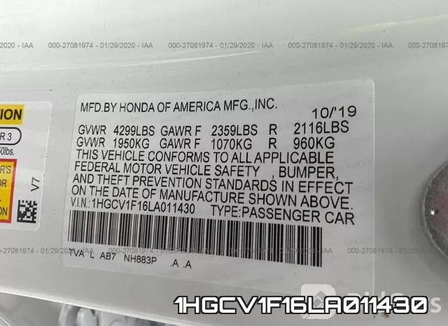 1HGCV1F16LA011430 фото 10