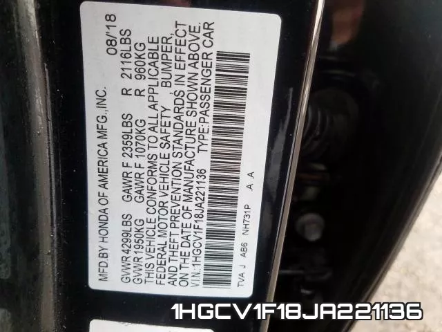 1HGCV1F18JA221136 фото 2