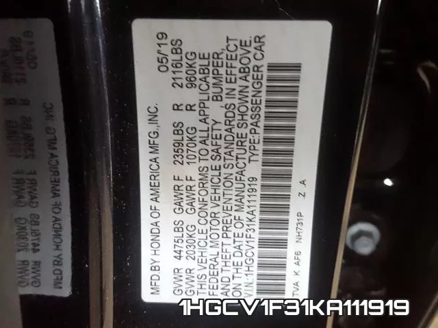 1HGCV1F31KA111919 фото 2