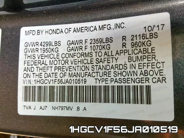 1HGCV1F56JA010519 фото 2