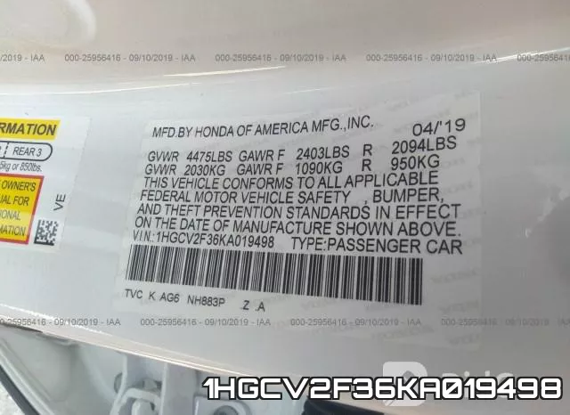 1HGCV2F36KA019498 фото 10