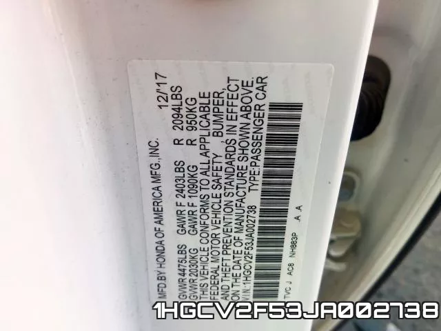 1HGCV2F53JA002738 фото 2