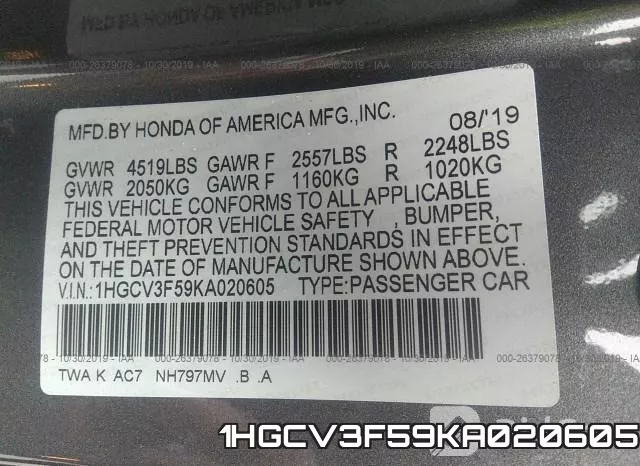 1HGCV3F59KA020605 фото 10
