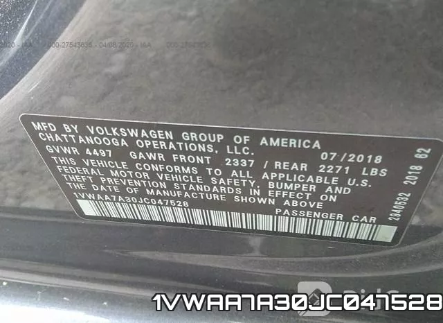 1VWAA7A30JC047528 фото 10