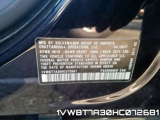 1VWBT7A30HC072681 фото 2