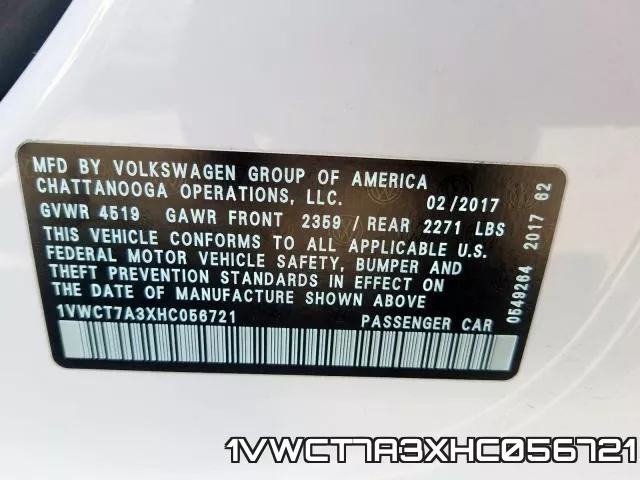 1VWCT7A3XHC056721 фото 2