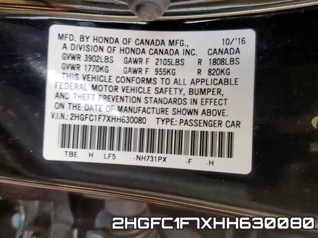2HGFC1F7XHH630080 фото 2