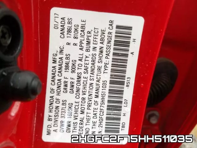 2HGFC2F75HH511035 фото 2