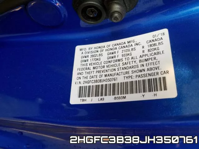 2HGFC3B38JH350761 фото 2