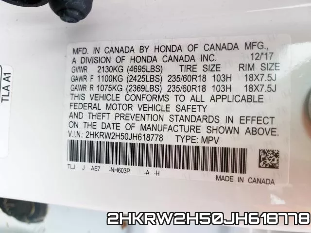 2HKRW2H50JH618778 фото 2