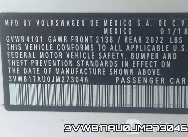 3VWB17AU0JM273046 фото 10