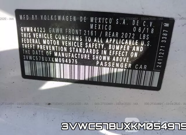 3VWC57BUXKM054975 фото 10
