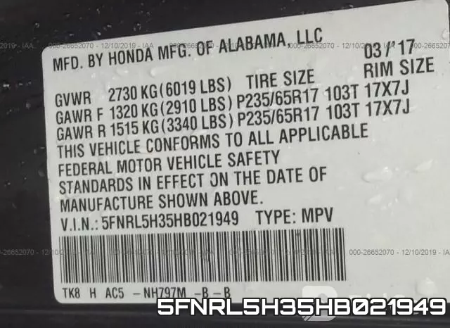 5FNRL5H35HB021949 фото 10
