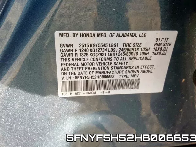 5FNYF5H52HB006653 фото 2
