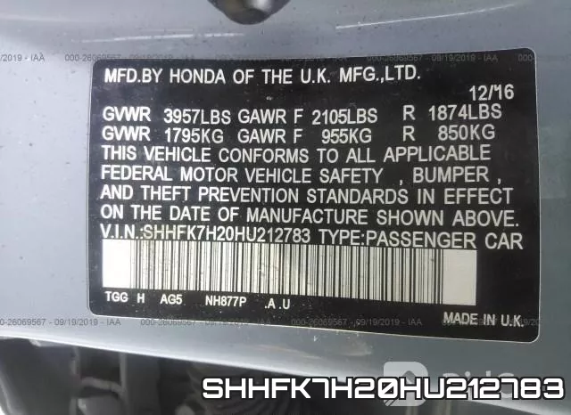 SHHFK7H20HU212783 фото 10