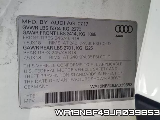 WA19NBF49JA039853 фото 2