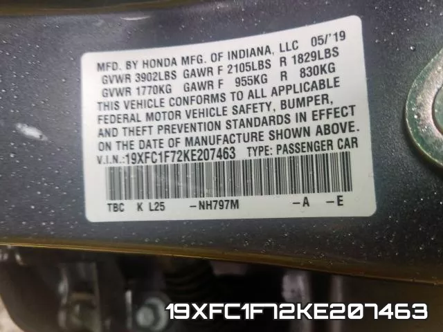 19XFC1F72KE207463 фото 2