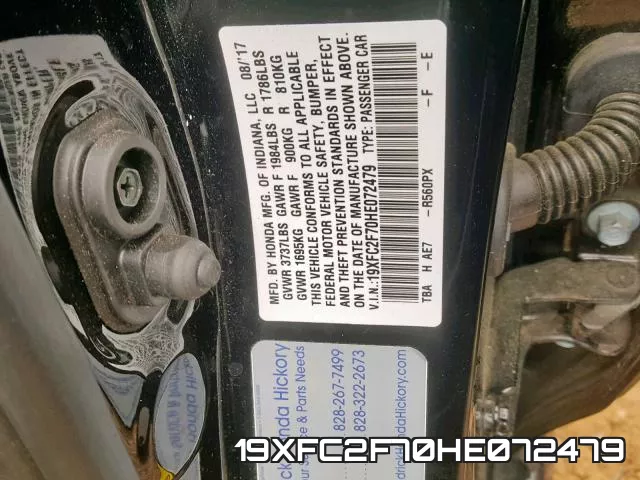 19XFC2F70HE072479 фото 2