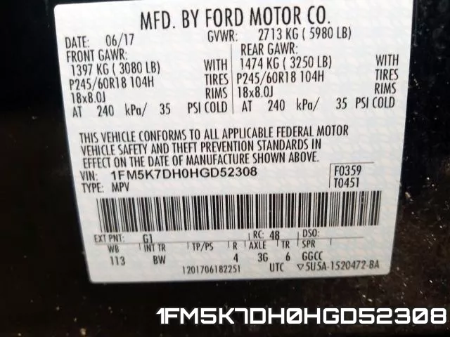 1FM5K7DH0HGD52308 фото 2