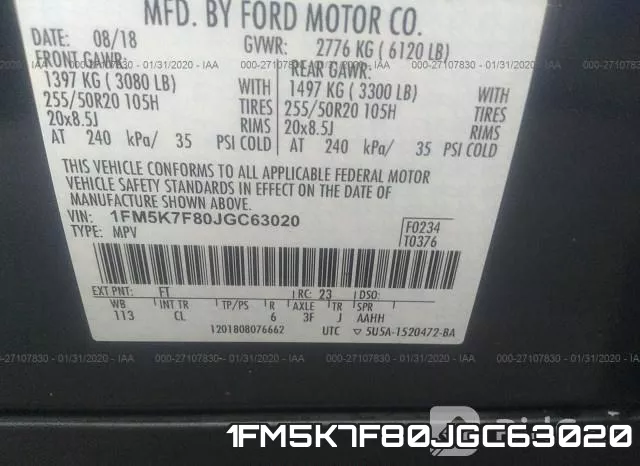 1FM5K7F80JGC63020 фото 10