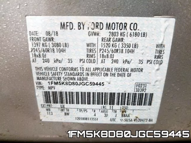 1FM5K8D80JGC59445 фото 2