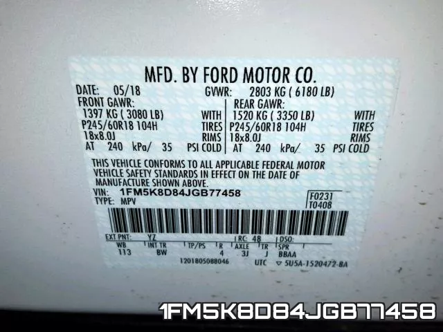 1FM5K8D84JGB77458 фото 2