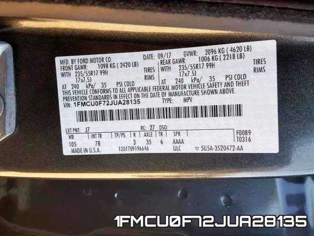 1FMCU0F72JUA28135 фото 2