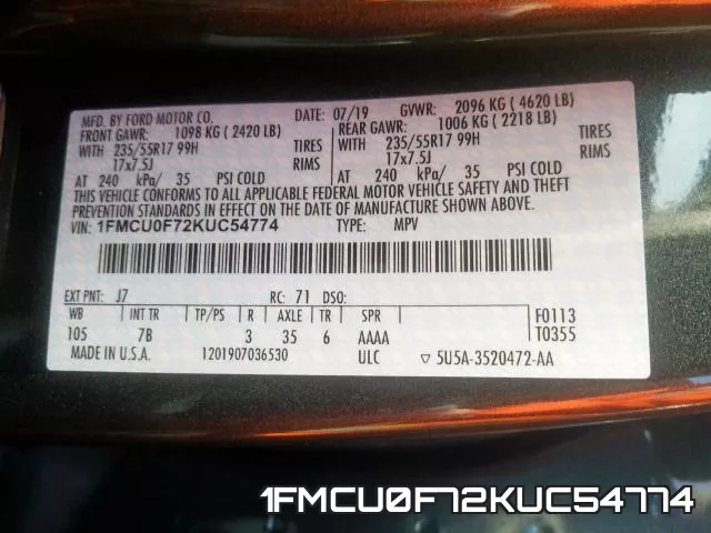 1FMCU0F72KUC54774 фото 2