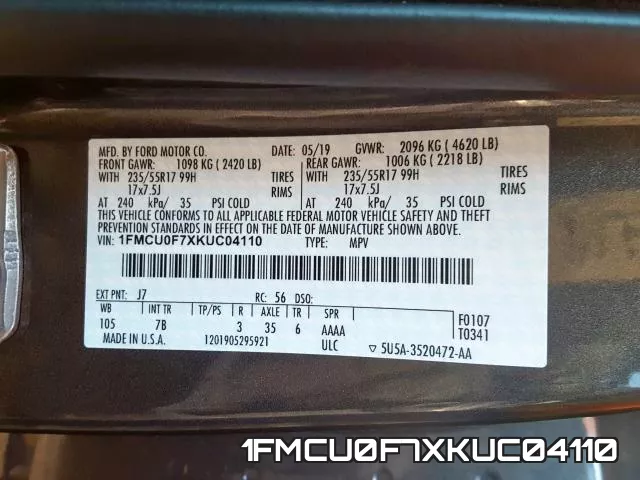 1FMCU0F7XKUC04110 фото 2