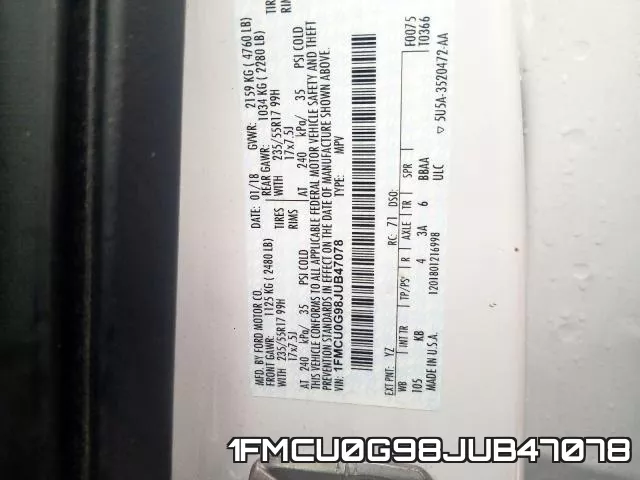 1FMCU0G98JUB47078 фото 2