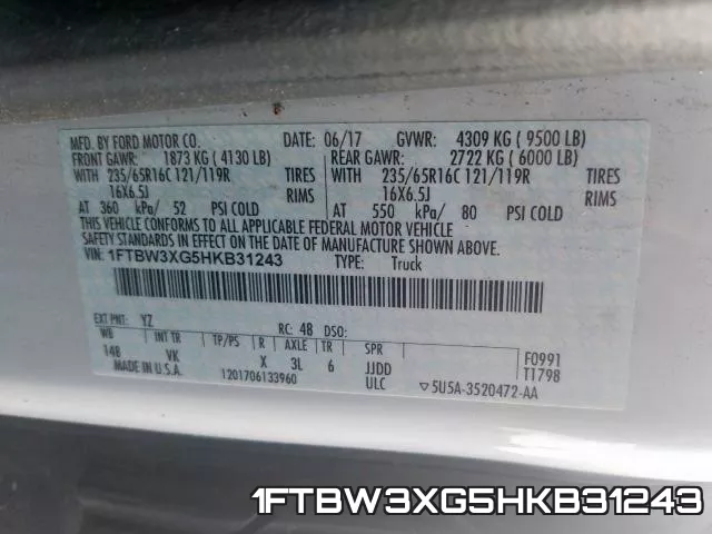 1FTBW3XG5HKB31243 фото 2