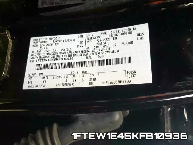 1FTEW1E45KFB10936 фото 2