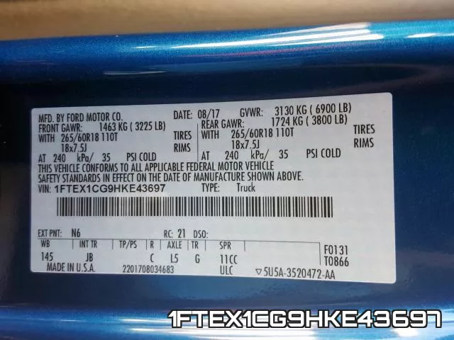 1FTEX1CG9HKE43697 фото 2