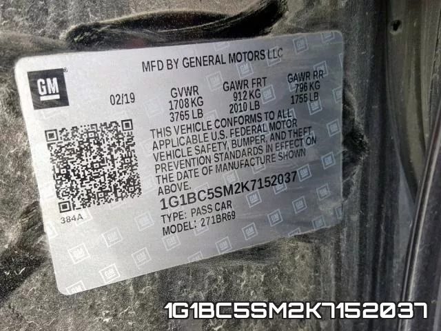 1G1BC5SM2K7152037 фото 2