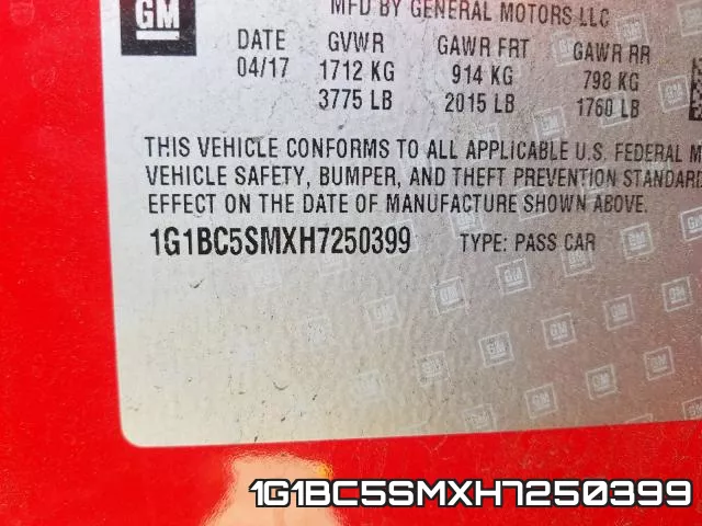 1G1BC5SMXH7250399 фото 2