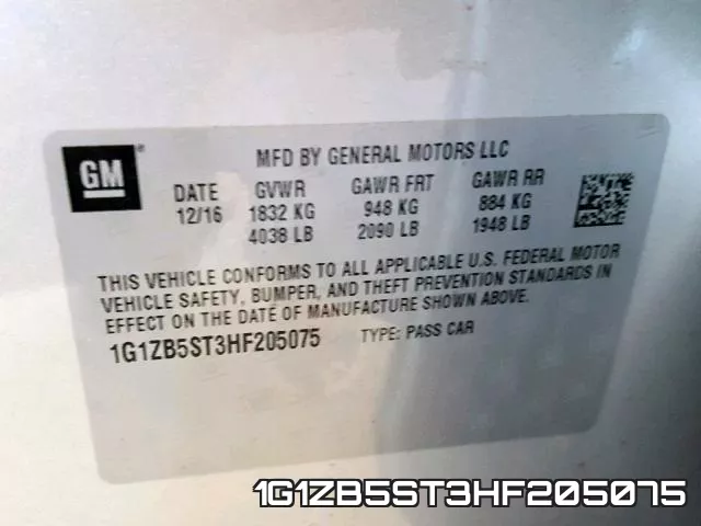 1G1ZB5ST3HF205075 фото 2