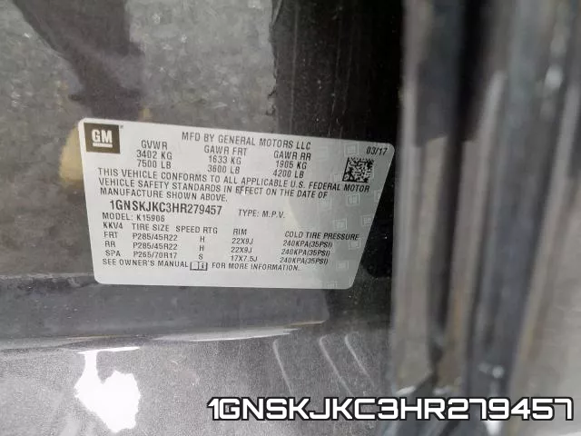 1GNSKJKC3HR279457 фото 2