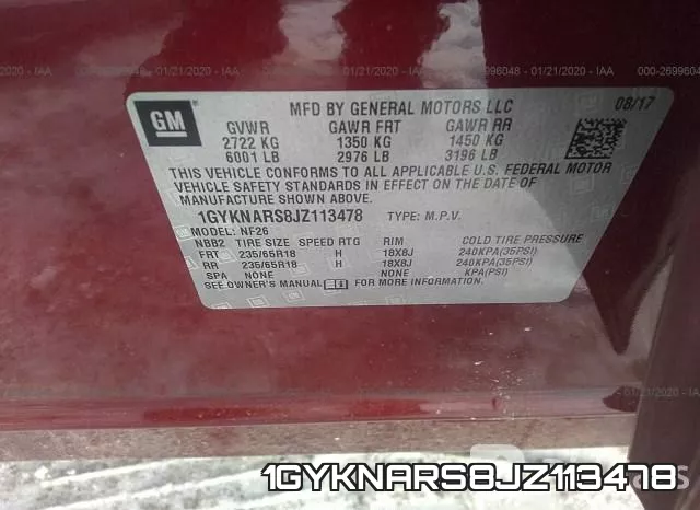 1GYKNARS8JZ113478 фото 10