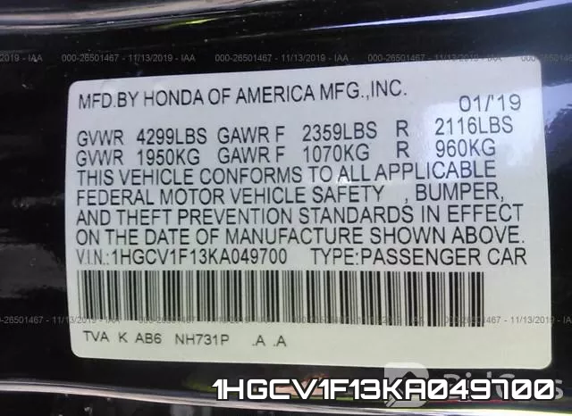 1HGCV1F13KA049700 фото 10
