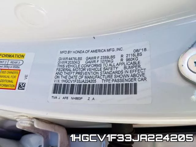 1HGCV1F33JA224205 фото 2