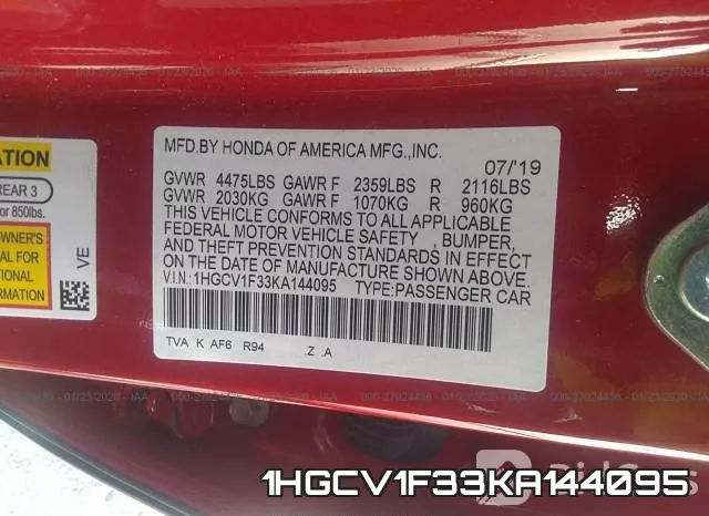 1HGCV1F33KA144095 фото 10