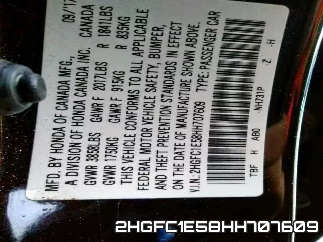 2HGFC1E58HH707609 фото 2
