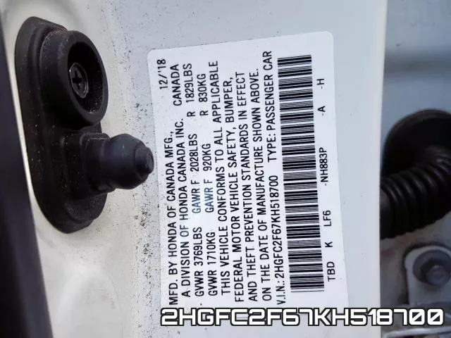 2HGFC2F67KH518700 фото 2